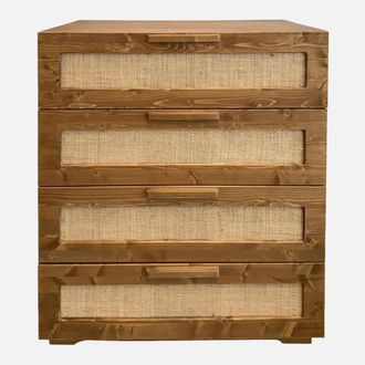 NATYAL C&oacute;moda de madera maciza en roble con 4 cajones de rafia natural 80cm