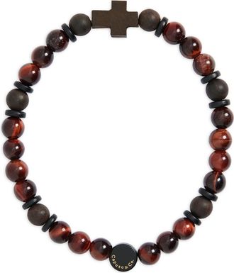 Caputo & Co. Mens Azabache Cross Beaded Stretch Bracelet in Red Tiger Eye at Nordstrom
