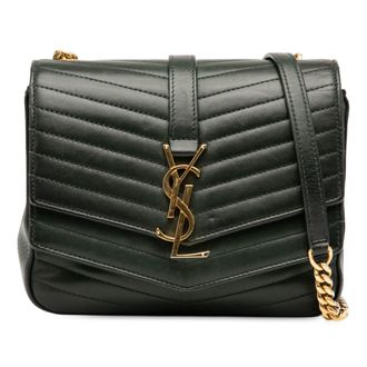 Saint Laurent Pre-owned Womens Small Chevron Lambskin Monogram Sulpice Bag - Dark Green Leather - One Size