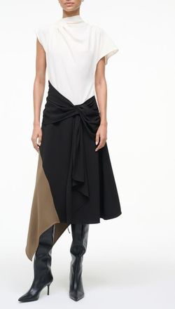 Staud Davina Colorblock Asymmetric Hem Dress in Black Multi at Nordstrom, Size 12