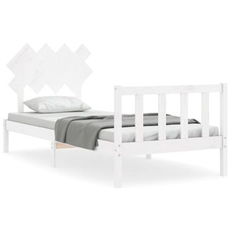 Berkfield Home Bed Frame with Headboard White Single Solid Wood