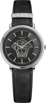Versace Cirkel Leren Horloge Zwart - Dames - Horloges - Grijs - ONE Size - Accessoires