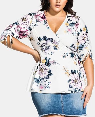 City Chic Womens Summer Flirt Wrap Style Blouse White Size 20W