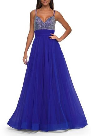 La Femme Tulle Gown with Full Skirt and Rhinestone Bodice in Royal Blue at Nordstrom, Size 12