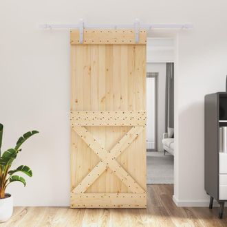 Berkfield Home Sliding Door with Hardware Set 90x210 cm Solid Wood Pine in Brown