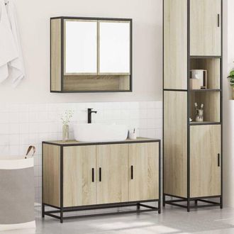 Berkfield Home Durable 2 Piece Bathroom Furniture Set Sonoma Oak Engineered Wood in Light Brown