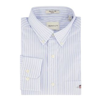 GANT Overhemden, Heren, Blauw, M, Katoen, Lichtblauw Wit Gestreept Overhemd met Knoopsluiting