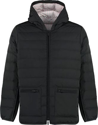 Thom Browne Jassen, Heren, Zwart, M, Leer, Hooded Down Jacket