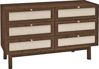 Deco Wood Cómoda de madera maciza y con seis cajones en tono nogal de 76x120cm