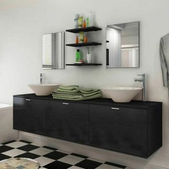 vidaXL Vidaxl - Set Mobili Da Bagno Con Lavabo 8 Pz Nero