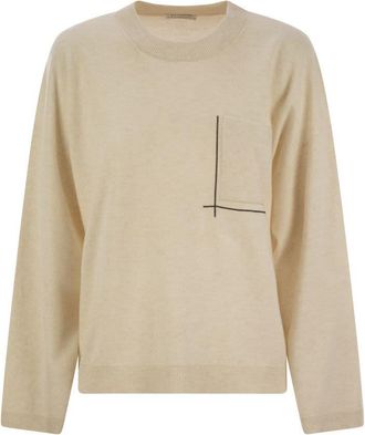 Brunello Cucinelli Brunello Cucinelli Womens Virgin Wool Cashmere And Silk Sweater With Shiny Pocket Detail - Ivory - Size Medium