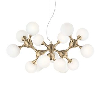 Netlighting Nodi Indoor Mutli Arm Ceiling Pendant Lamp 15 Lights Brass Satin E14 in Yellow