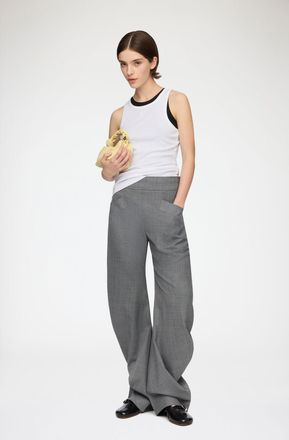 Ganni Mixed Trousers in Grey Wool Melange