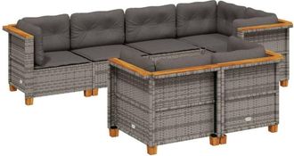 vidaXL Set De Sof&aacute;s De Jard&iacute;n 7 Pzas Con Cojines Rat&aacute;n Sint&eacute;tico Gris Vidaxl