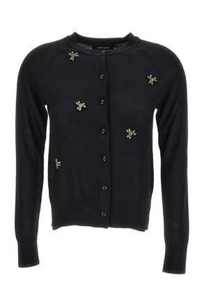 Simone Rocha Black Turbo Crystal Embellished Merino Silk Cardigan