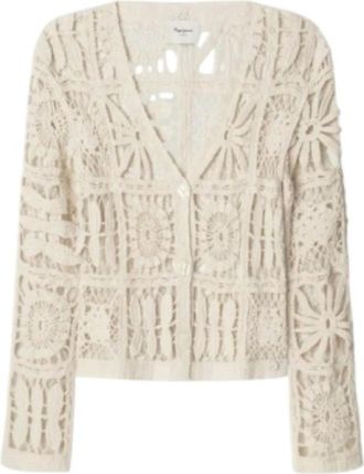 Pepe Jeans London Truien & Vesten, Dames, Beige, M, Katoen, Elegante Gebreide Vest Olympia