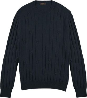 Zanone cable-knit crew-neck sweater - men - Virgin Wool/Cashmere - 48 - Blue