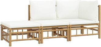 vidaXL Vidaxl - Set De Muebles De Jard&iacute;n 3 Piezas Bamb&uacute; Y Cojines Blanco Crema