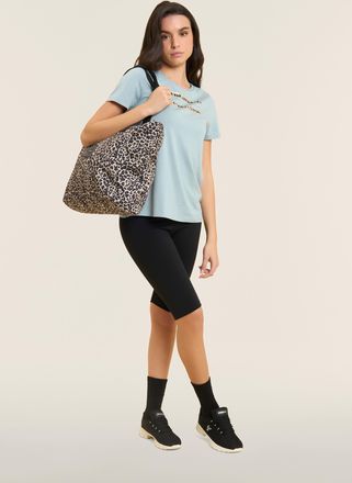 Freddy Borsa shopper in canvas animalier con zip e logo FREDDY