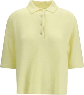 Allude Tweekleurig Kasjmier Poloshirt - Dames - Cashmere truien - Geel - M - Kasjmier - Truien & Vesten