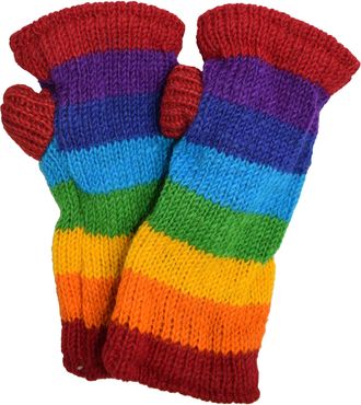 Gheri Womens Warm Woolen Fleece Lined Hand Knitted Striped Mittens Handwarmers K