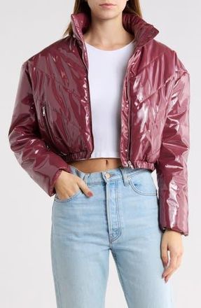 Vigoss Faux Leather Crop Puffer Jacket in Oxblood at Nordstrom Rack, Size X-Small