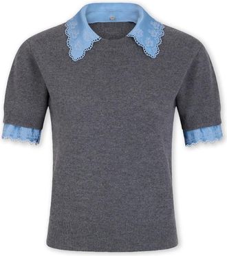 Paco Rabanne Jersey de cuello redondo de manga corta - Knitwear - Mujer - Gris - XS