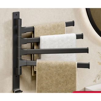 OEM Porte-serviettes Pivotant - 5 Brazos 180&deg; - Montaje En Pared Sin Taladrar O Con Tornillos - Para Ba&ntilde;o Cocina Balcon - Negro