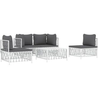 vidaXL Juego De Muebles De Jard&iacute;n 5 Piezas Y Cojines Acero Blanco Vidaxl