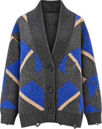 Akep Oversized Geometric Cardigan - Dames - Vesten - Veelkleurig - M - Truien & Vesten