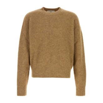 Ami Round-neck Knitwear, male, Brown, Size: XL Hks824 Alpaga