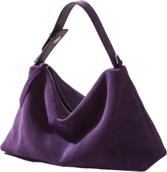 Generic Big Matte Suede Leather Women Handbag Female Shoulder Crossbody Bag(Purple suede 2)