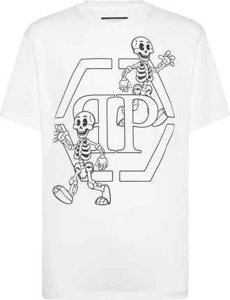 Philipp Plein T-Shirt Ronde Hals Skeleton - Heren - T-shirts - Wit - XL - Katoen - Tops
