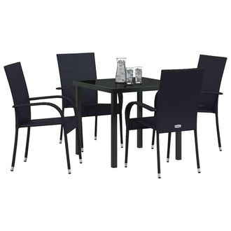 Berkfield Home Modern 5 Piece Garden Dining Set Black Poly Rattan