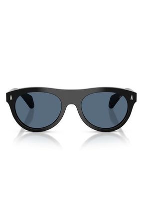 Moncler 53mm Splash Oval Sunglasses in Shiny Black /Dark Blue at Nordstrom