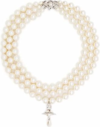 Vivienne Westwood Three Row Pearl Drop Choker - Dames - Kettingen - Geel - ONE Size - Accessoires