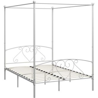 vidaXL Bed Frame without Mattress with Canopy White 160x200 cm Metal Vidaxl