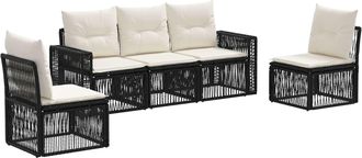 vidaXL Conjunto De Sof&aacute;s De Jard&iacute;n 5 Uds. Negro Y Blanco Crema Vidaxl
