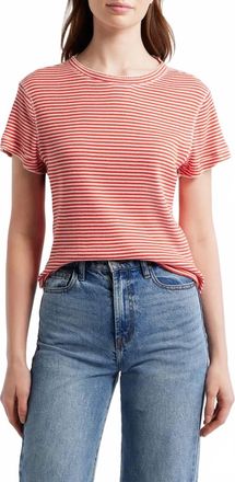 The Great. Short Sleeves Cotton Tee In Pimento Stripe