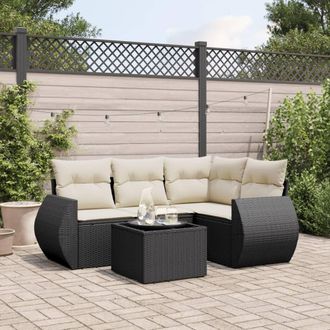 vidaXL Set De Muebles De Jard&iacute;n 5 Pzas Y Cojines Rat&aacute;n Sint&eacute;tico Negro Vidaxl