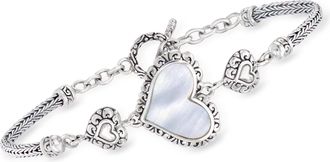 Ross-Simons Mother-Of-Pearl Bali-Style Heart Bracelet in Sterling Silver