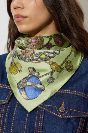 Versace Silk Scarf With Broken Jewels Print, Unisex, Green