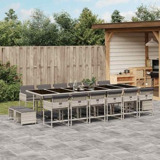 vidaXL Set Comedor Jard&iacute;n Y Cojines 17 Pzas Rat&aacute;n Sint&eacute;tico Gris Claro