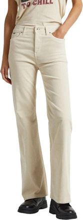 Pepe Jeans London Wijde Corduroy Broek - Ivory - Dames - Straight fit broeken - Beige - W26 - Katoen - Broeken