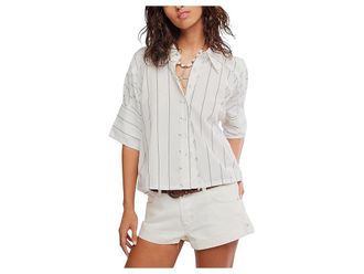 Free People We The Free Seaside Cotton Stripe Shirt Womens Clothing Ivory Combo : LG (Womens 12-14)