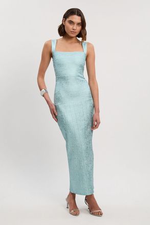 Karen Millen Womens Foil Metallic Figure Form Strappy Knit Maxi Dress - Pale Blue - Size X-Small