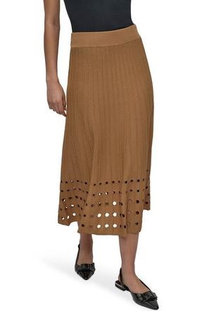 DKNY Rib Open Stitch Crepe Sweater Skirt in Whiskey at Nordstrom, Size Large