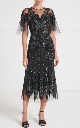 Temperley London Peacock Midi Dress in Black at Nordstrom, Size 10