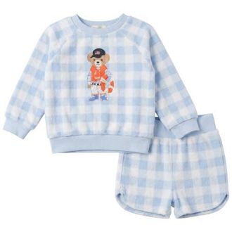 Fragile Bear Embroidered Terry Long Sleeve Top and Shorts Set in Blue at Nordstrom, Size 18M