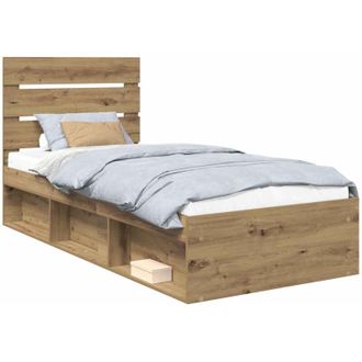 vidaXL Estructura De Cama Con Cabecera Roble Artesanal 75 X 190 Cm Vidaxl